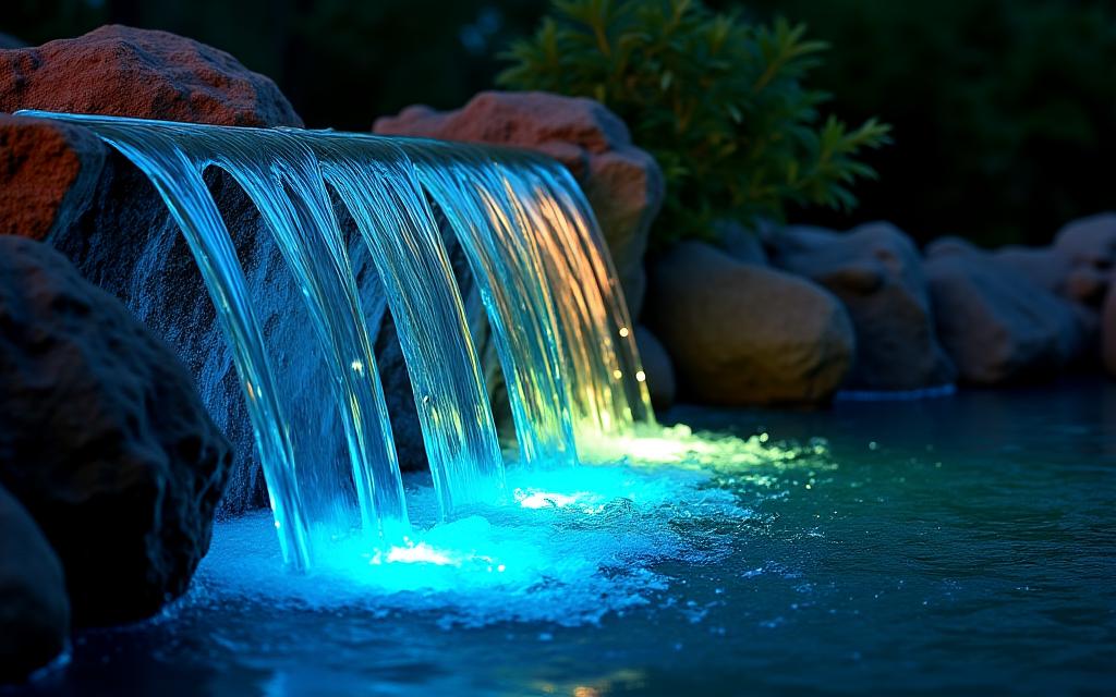 Iluminación LED cascada jardín nocturno
