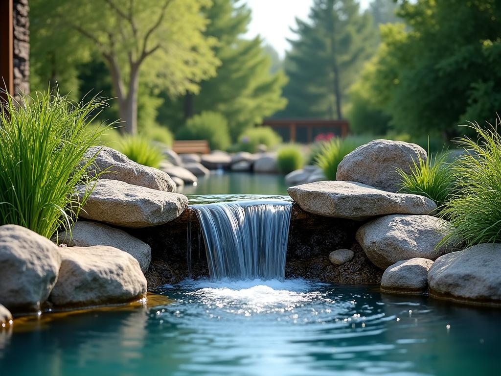 Cascada decorativa en jardín moderno Madrid